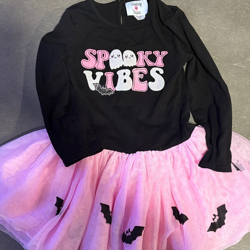 Spooky Vibes Black and Pink Kids Dress and Leggings 5T